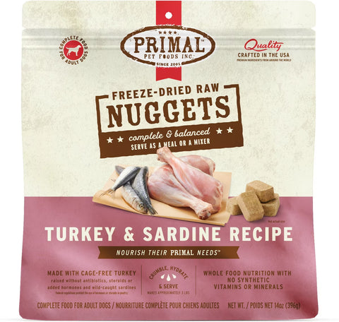 Primal Turkey & Sardine Formula Nuggets Grain-Free Raw Freeze-Dried Dog Food